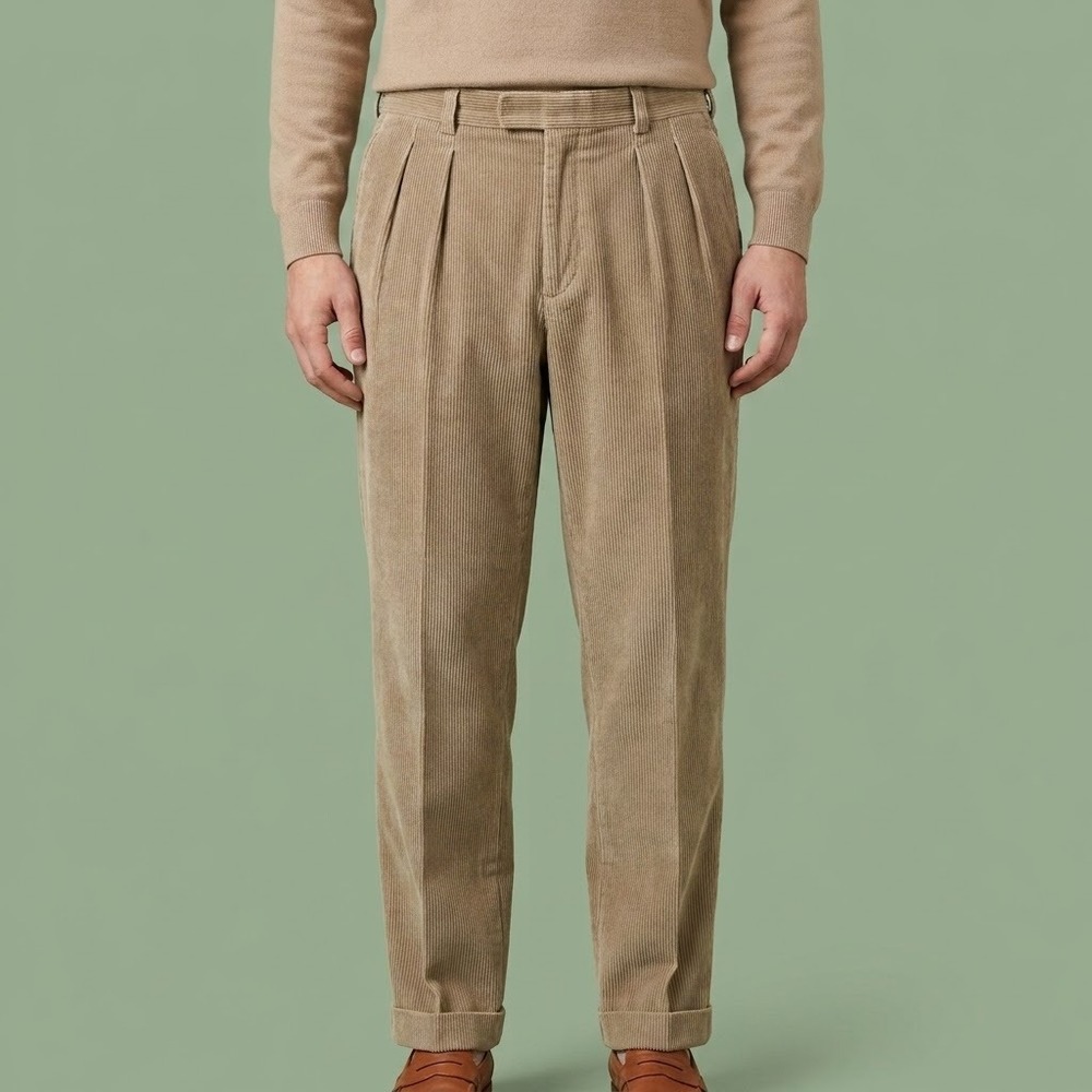 L.L. Bean Men's Corduroy Pants Tan Pleated Classic Fit Waist 40